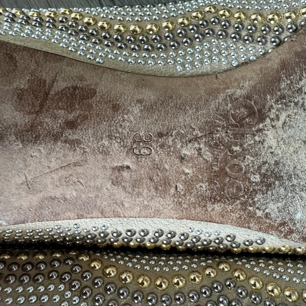 Chloe Lauren Ballet Flats 8.5 / 39 Scalloped Studded Tan Suede Gold Silver - Picture 12 of 12